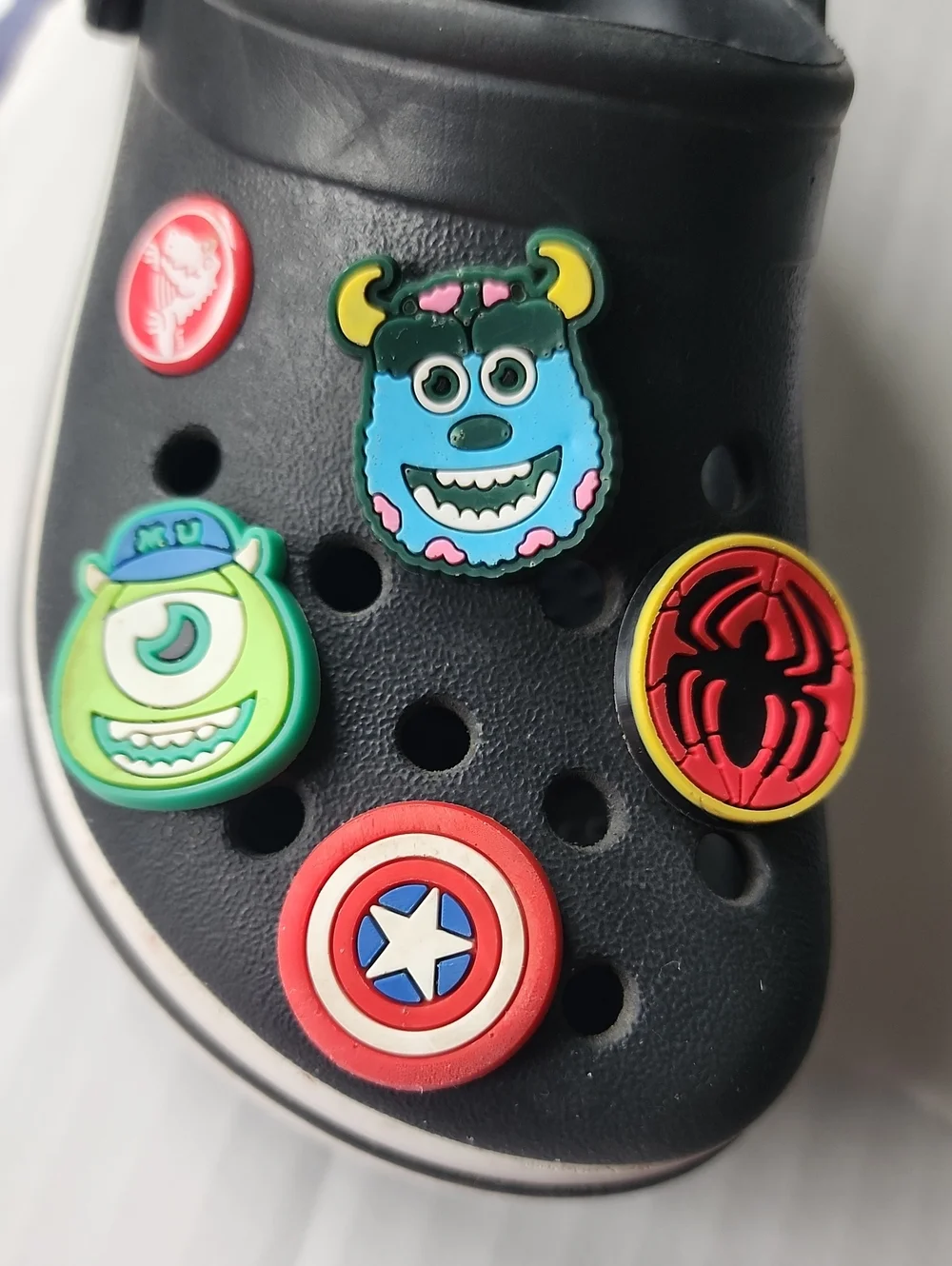 Crocs Kids Black Clog Shoes with Superhero Charms/Jibbitz